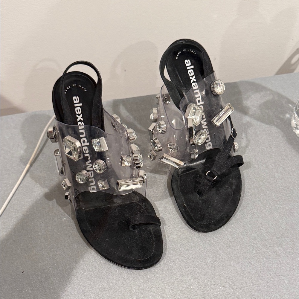 Alexander Wang Black and Clear Embellished Heels